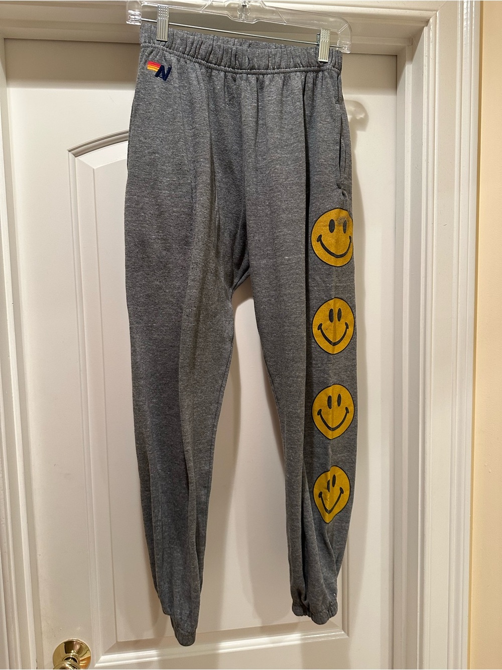 Aviator Nation women’s medium Gray Sweatpants with Yellow Smile Faces